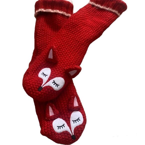 Unbranded Red/Orange Knit Sherpa Fox Slipper Socks Size OS - Picture 1 of 9
